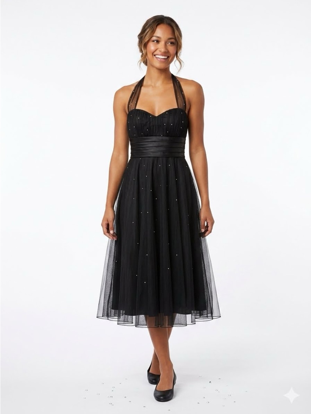 Speechless Black Halter Midi Dress with Subtle Silver Accents Size 3